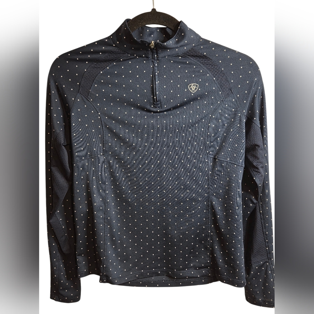 Ariat Pullover Girls XLarge Navy Polka Dot AriatTEK Heat Series Quarter Zip LS